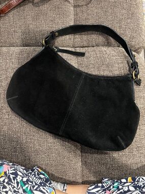 Vintage Black Suede Shoulder Bag with Leather Strap